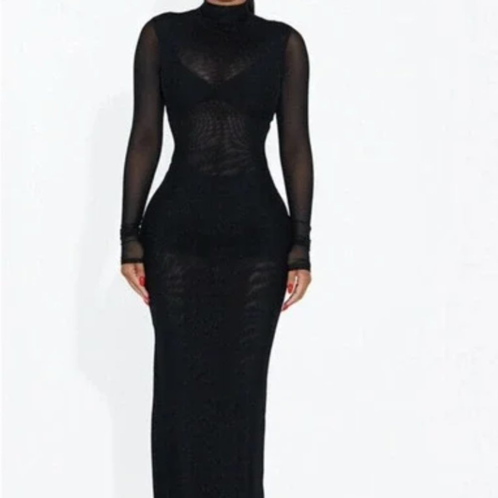 NWT Black Naked Wardrobe Mesh Around Maxi Dress